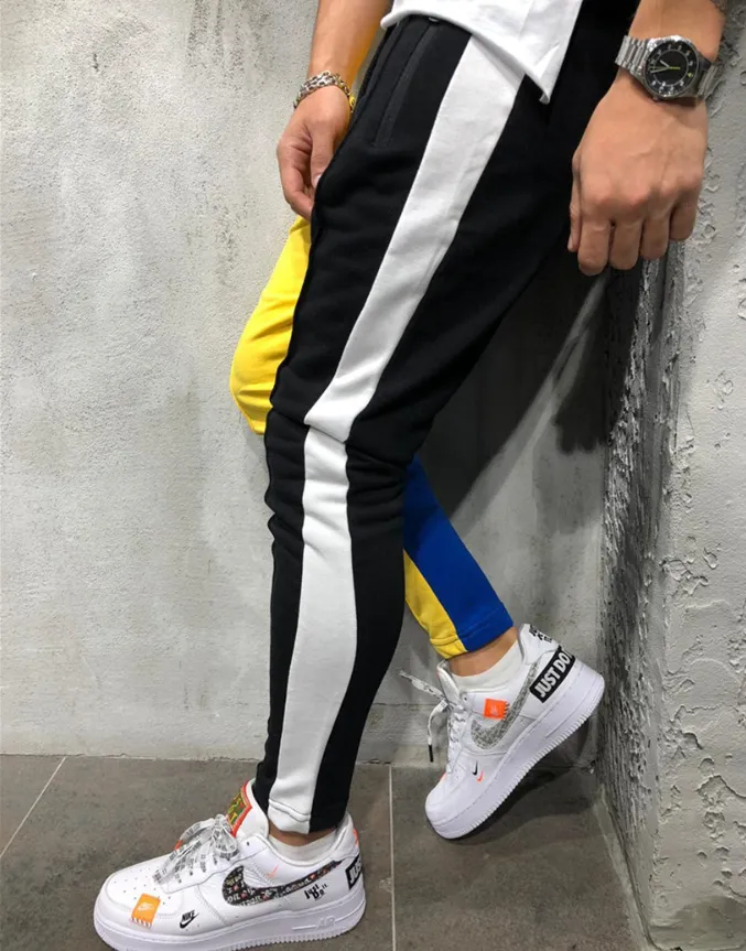 Mens Slim Fit Sweatpants Drawstring Striped