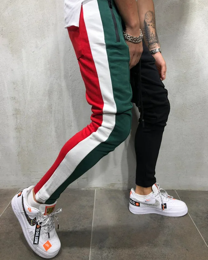 Mens Slim Fit Sweatpants Drawstring Striped