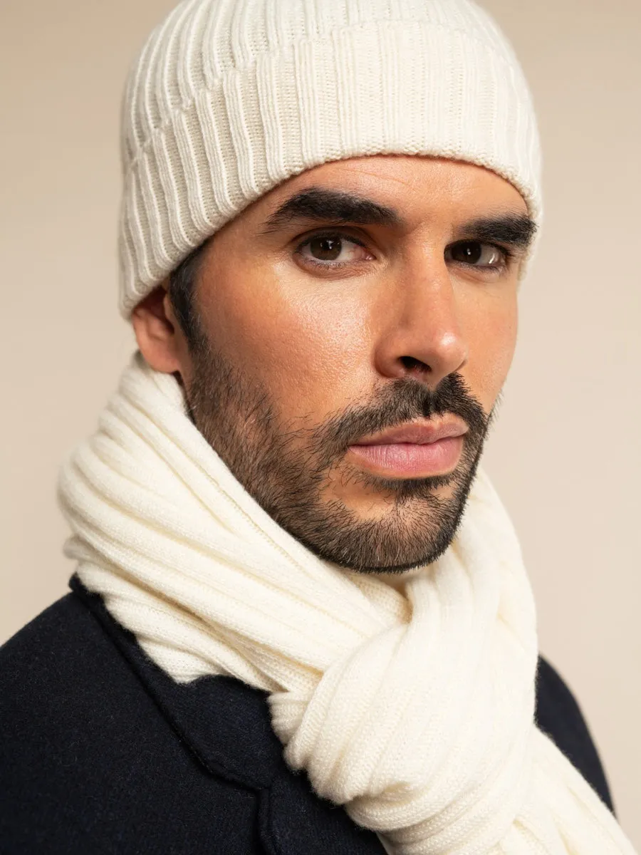 Milano (cream) - 100% cashmere ribbed beanie (unisex)