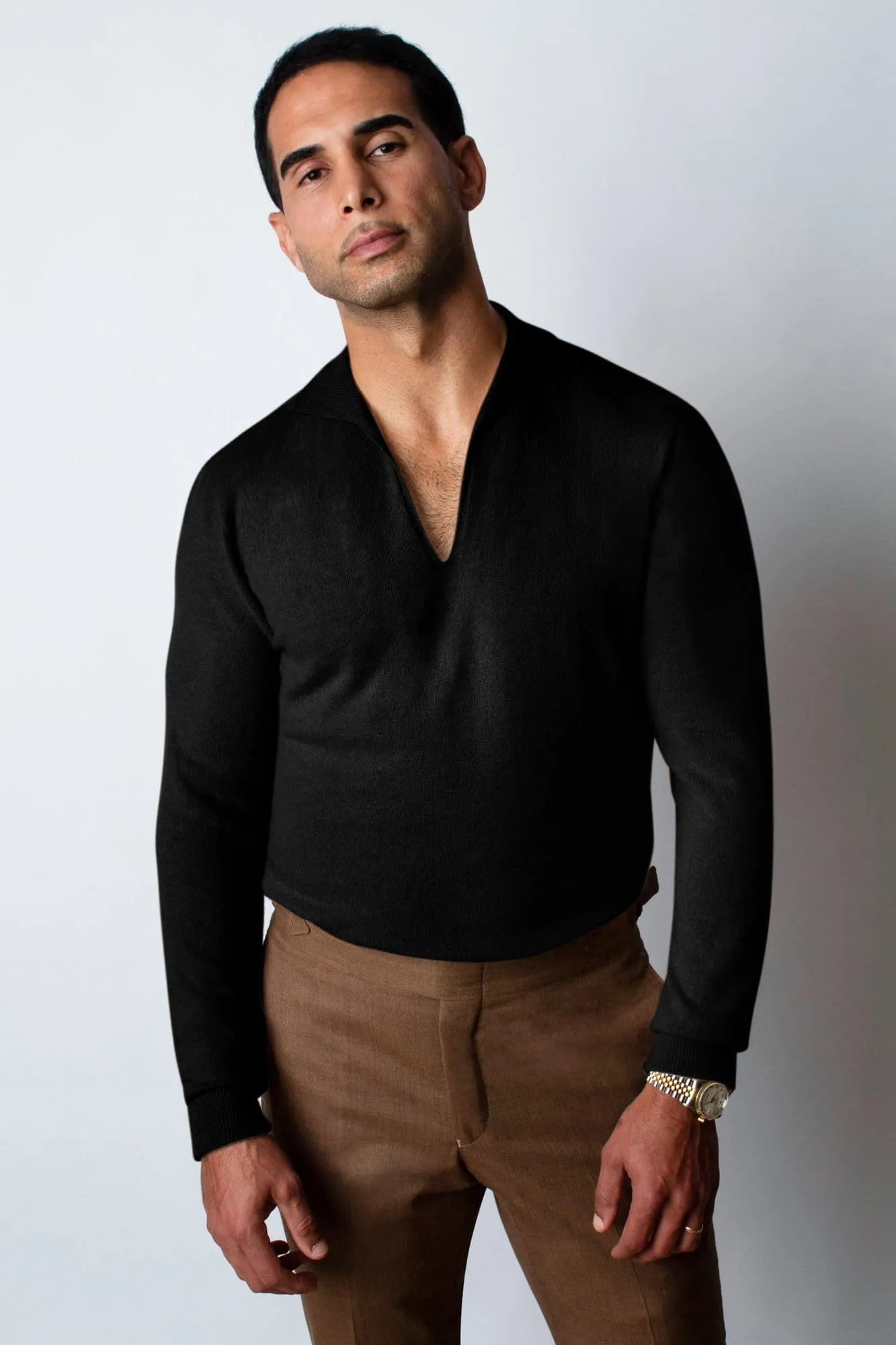 Myles Cashmere Long-Sleeve Polo