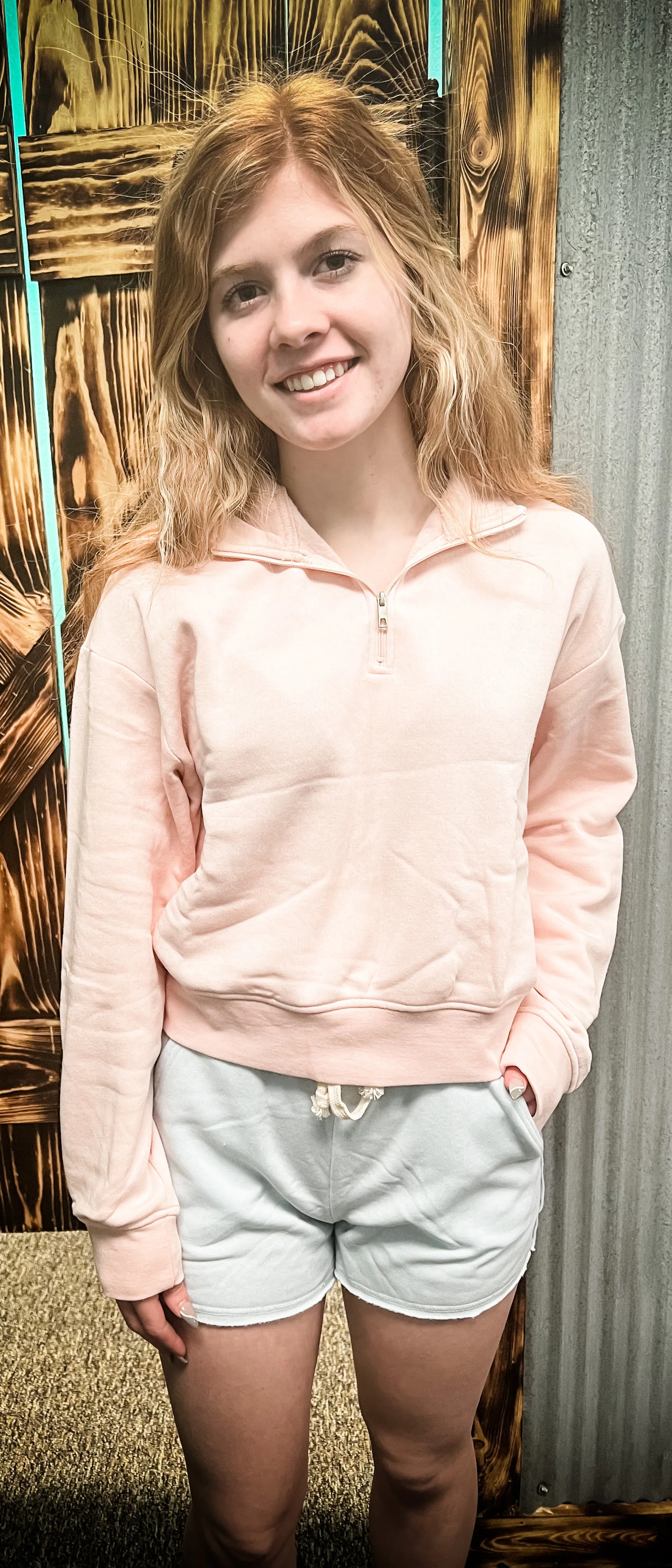 Olivia Light Peach Cropped 1/4 zip Sweatshirt