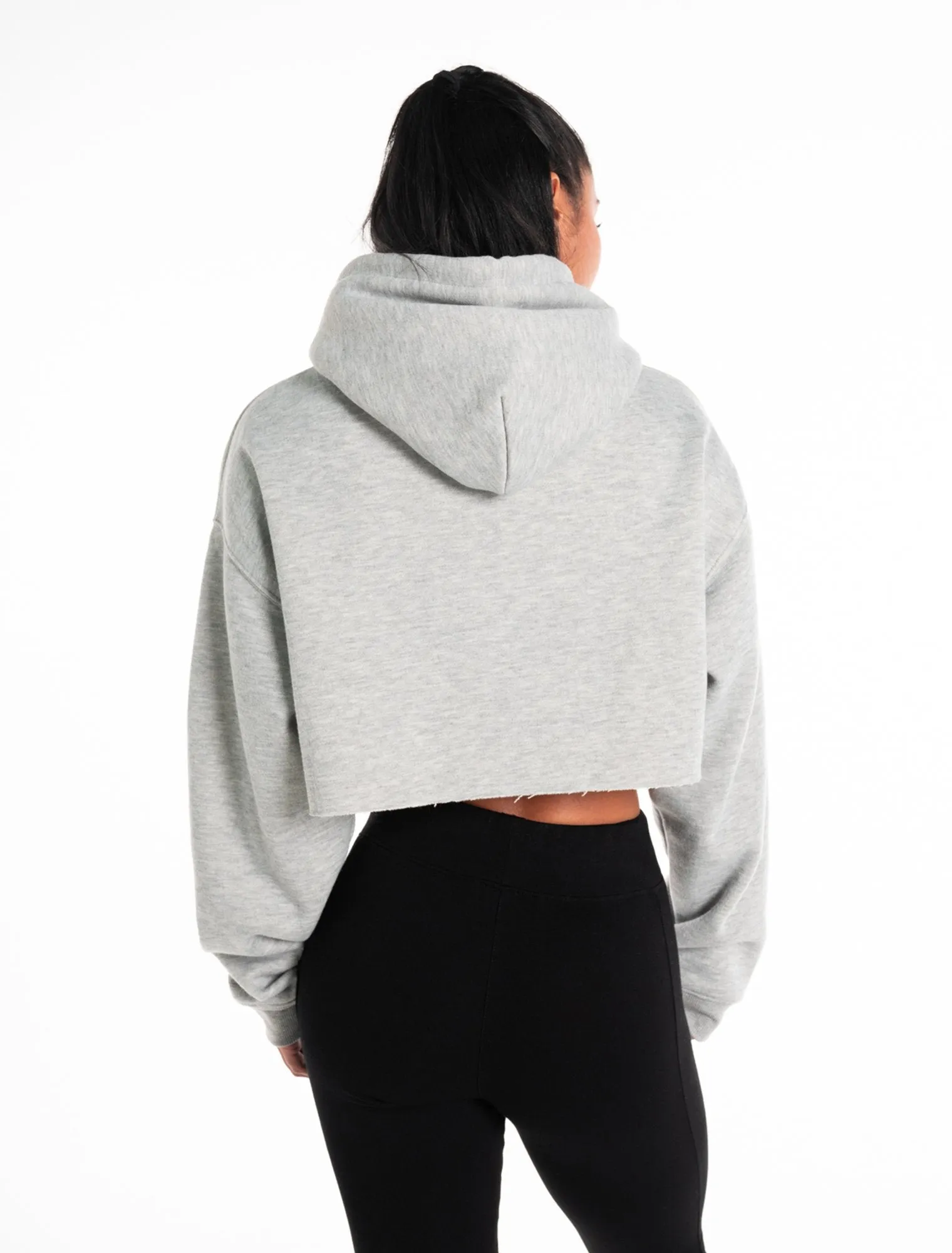 Oversized Crop Hoodie - Marl Grey