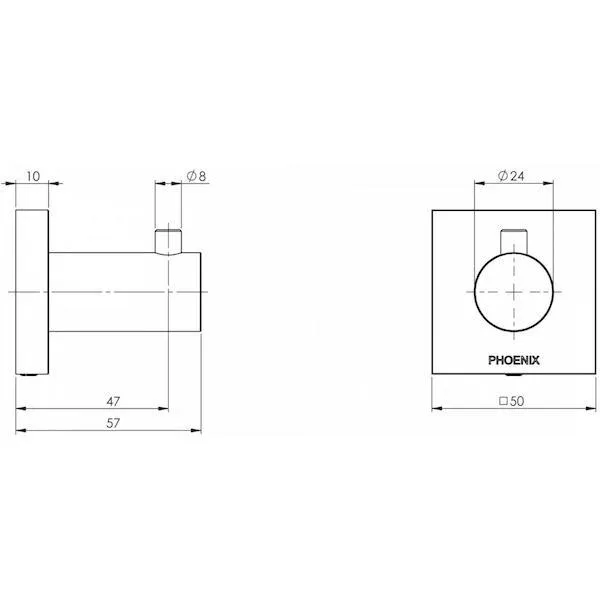 Phoenix Radii Robe Hook Square Plate-Matte Black