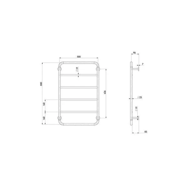 Phoenix Vivid Slimline Towel Ladder 800 x 500mm - Matte Black