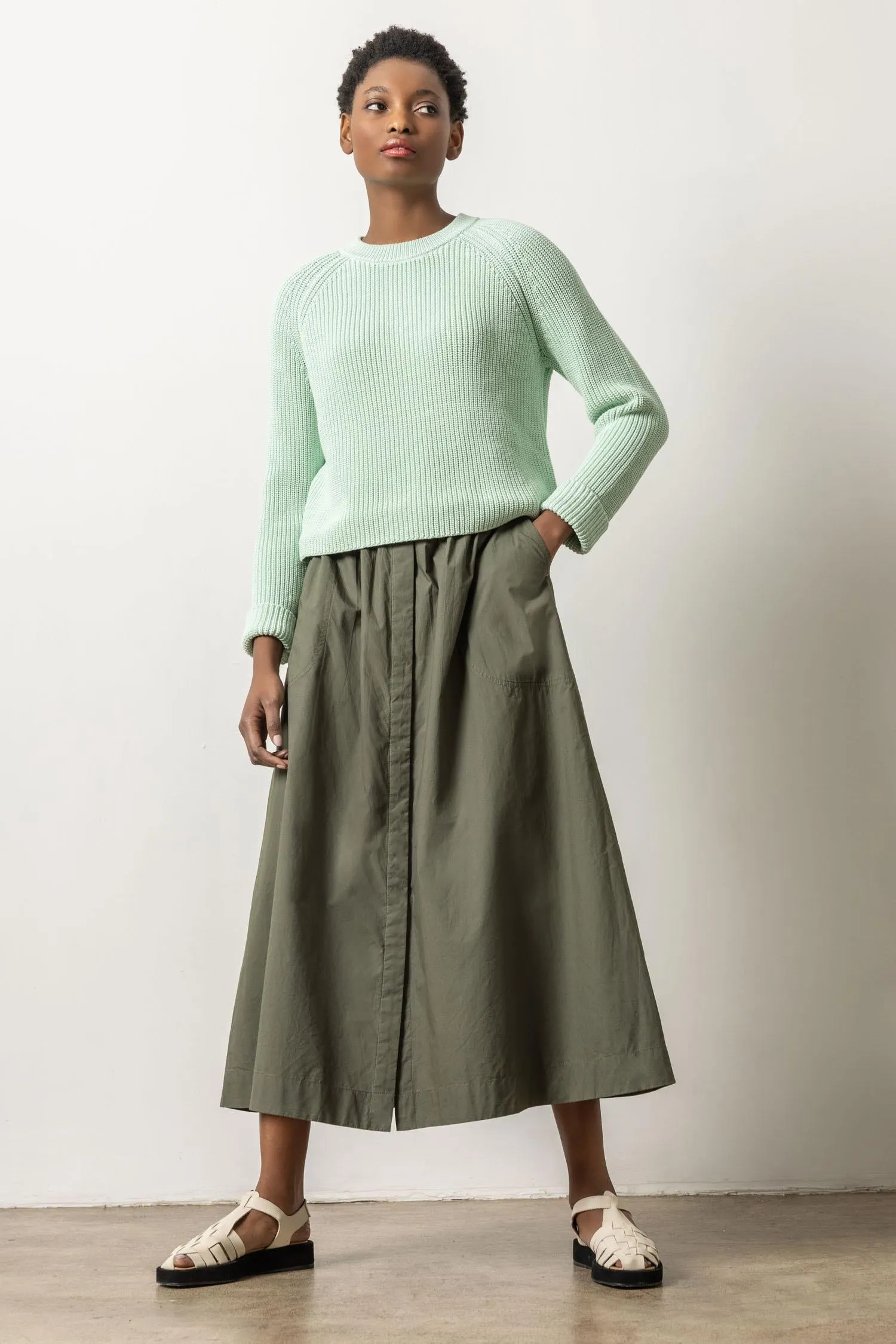 Poplin Button Front Skirt