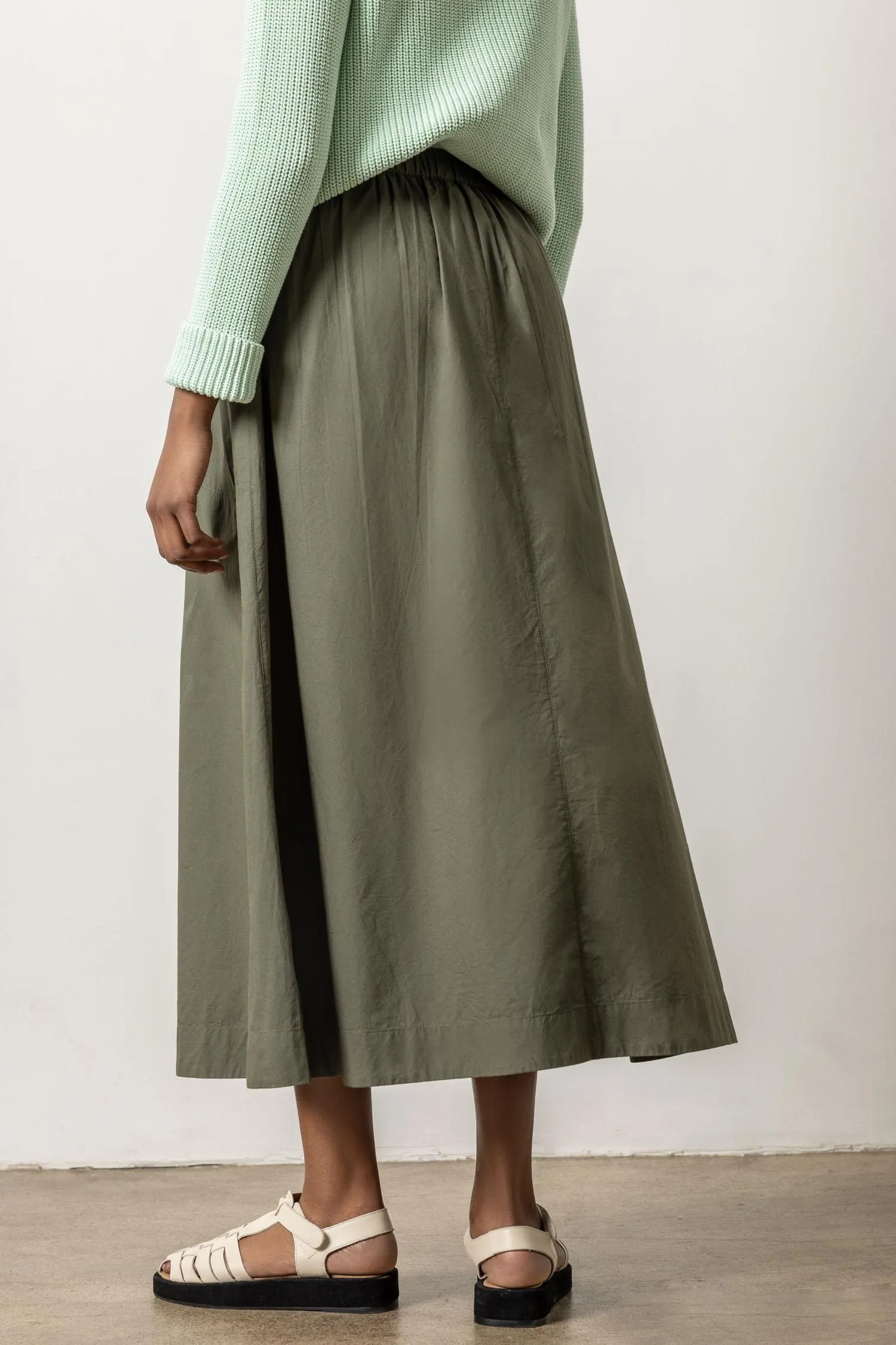 Poplin Button Front Skirt