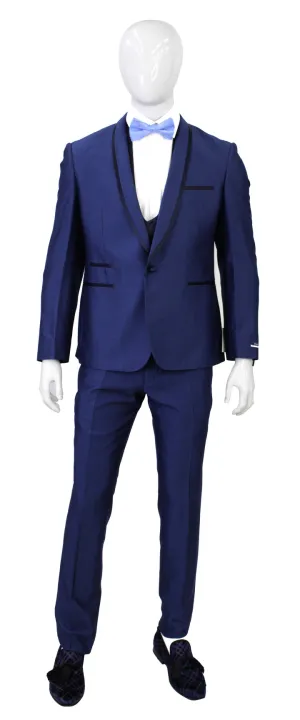 Portabella Solid 1 Button Slim Fit Tuxedo Suit with Compose Shawl Lapel, TUX900-NAVY