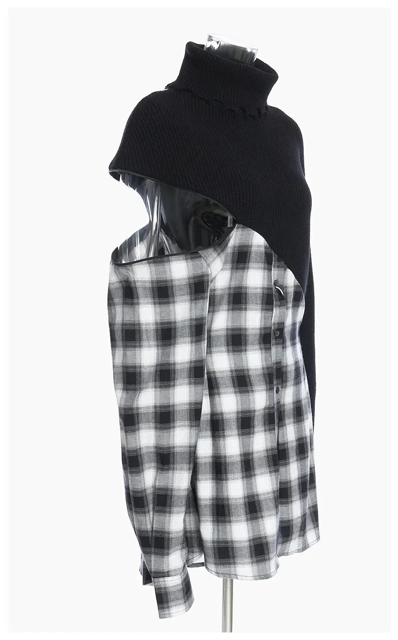 Pre Order:  Plaid Spliced Knitted Shirt Dress