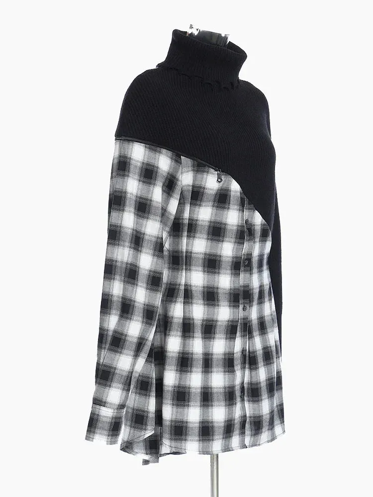 Pre Order:  Plaid Spliced Knitted Shirt Dress