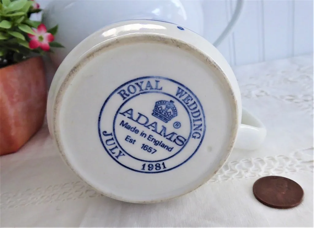 Prince Charles Princess Diana Royal Wedding Blue Transferware Mug Adams 1981