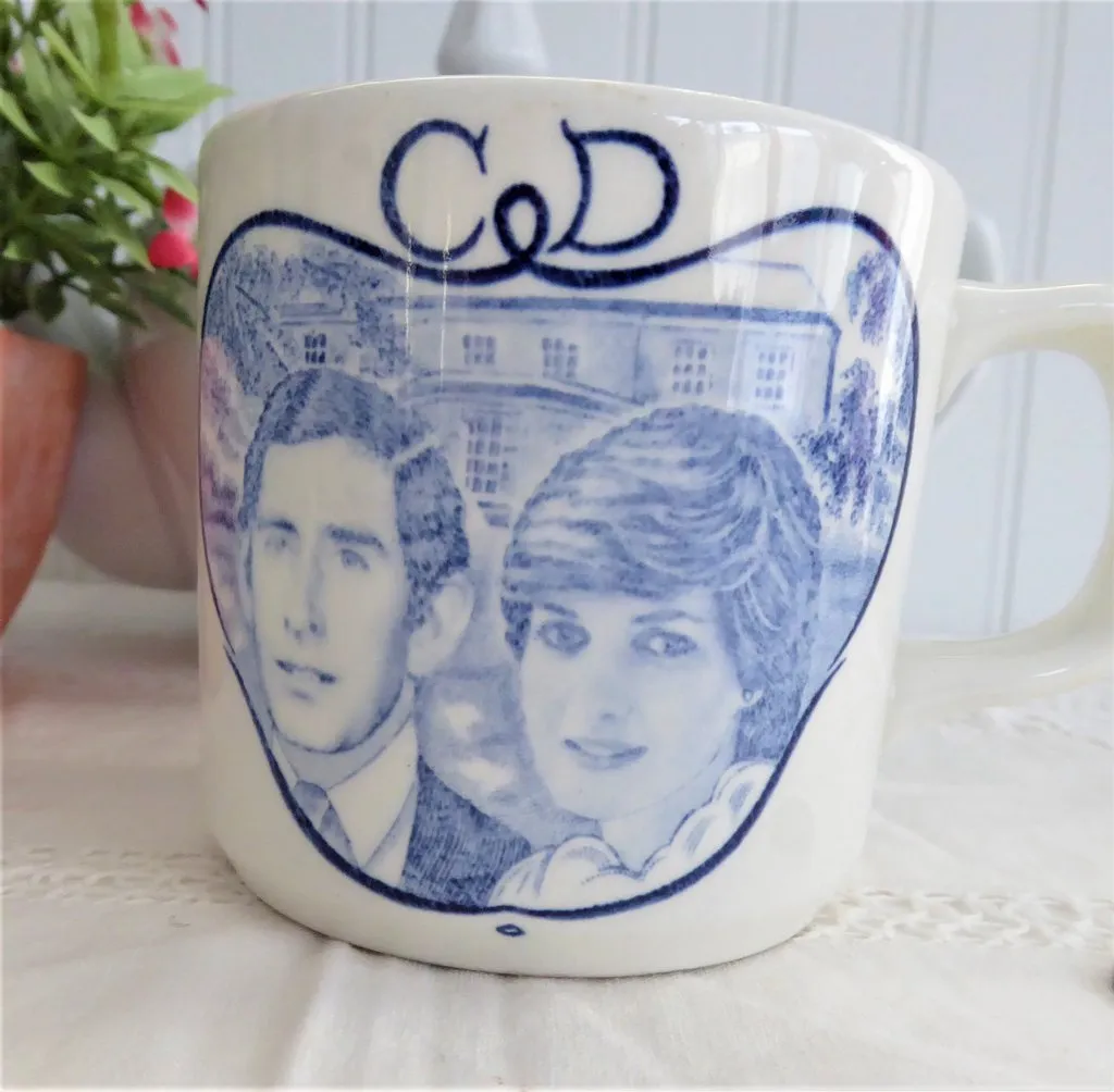 Prince Charles Princess Diana Royal Wedding Blue Transferware Mug Adams 1981