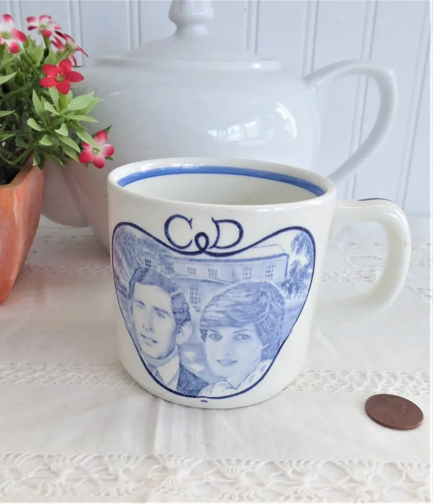 Prince Charles Princess Diana Royal Wedding Blue Transferware Mug Adams 1981