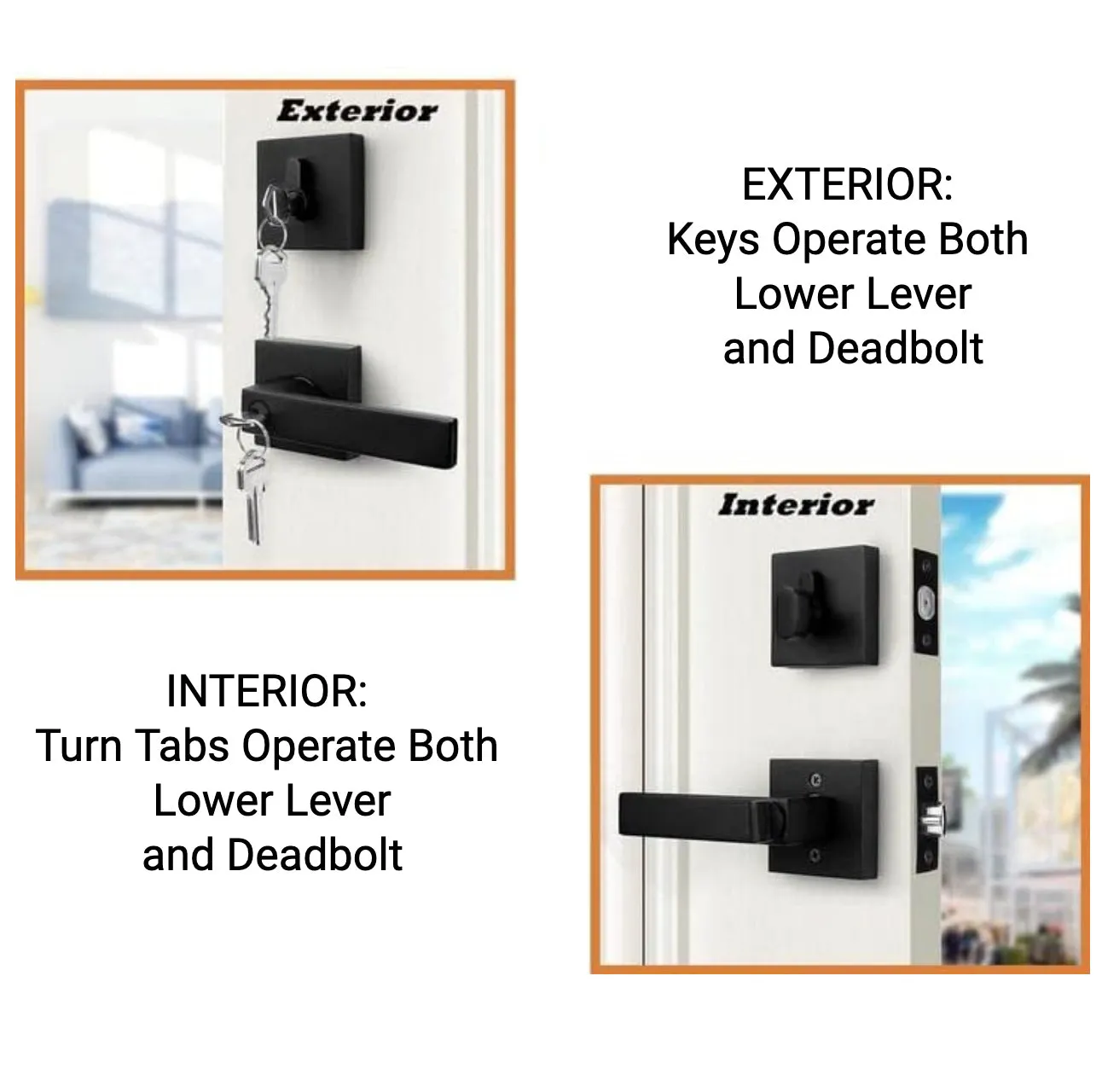 Probico Flat Black Square Entry Door Lever Lock Set and Single Cylinder Deadbolt