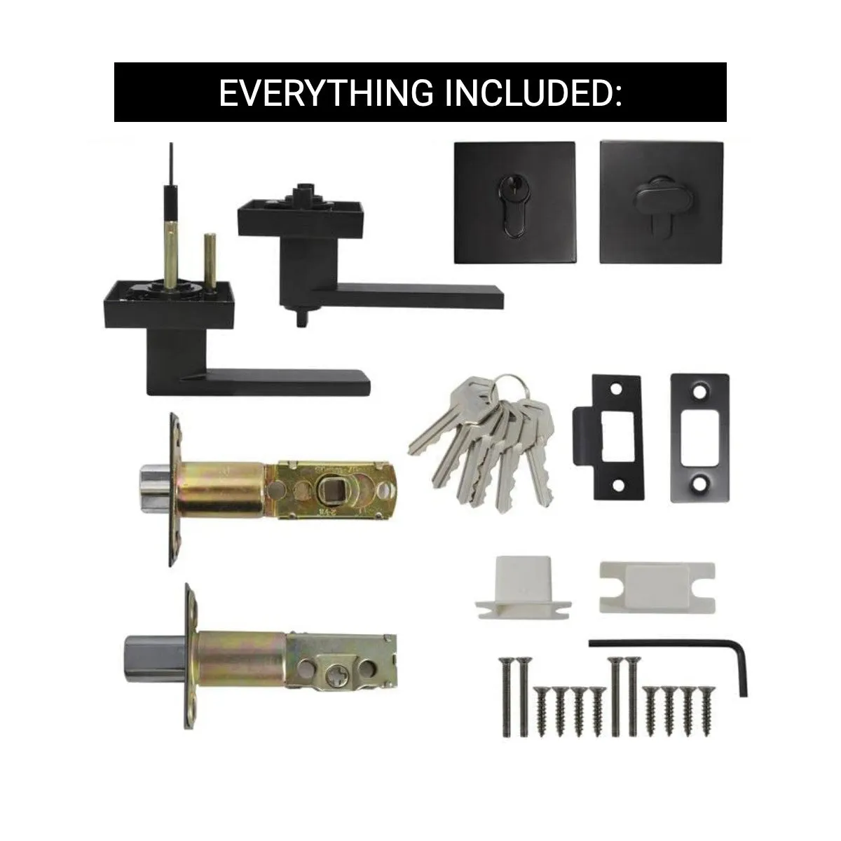 Probico Flat Black Square Entry Door Lever Lock Set and Single Cylinder Deadbolt