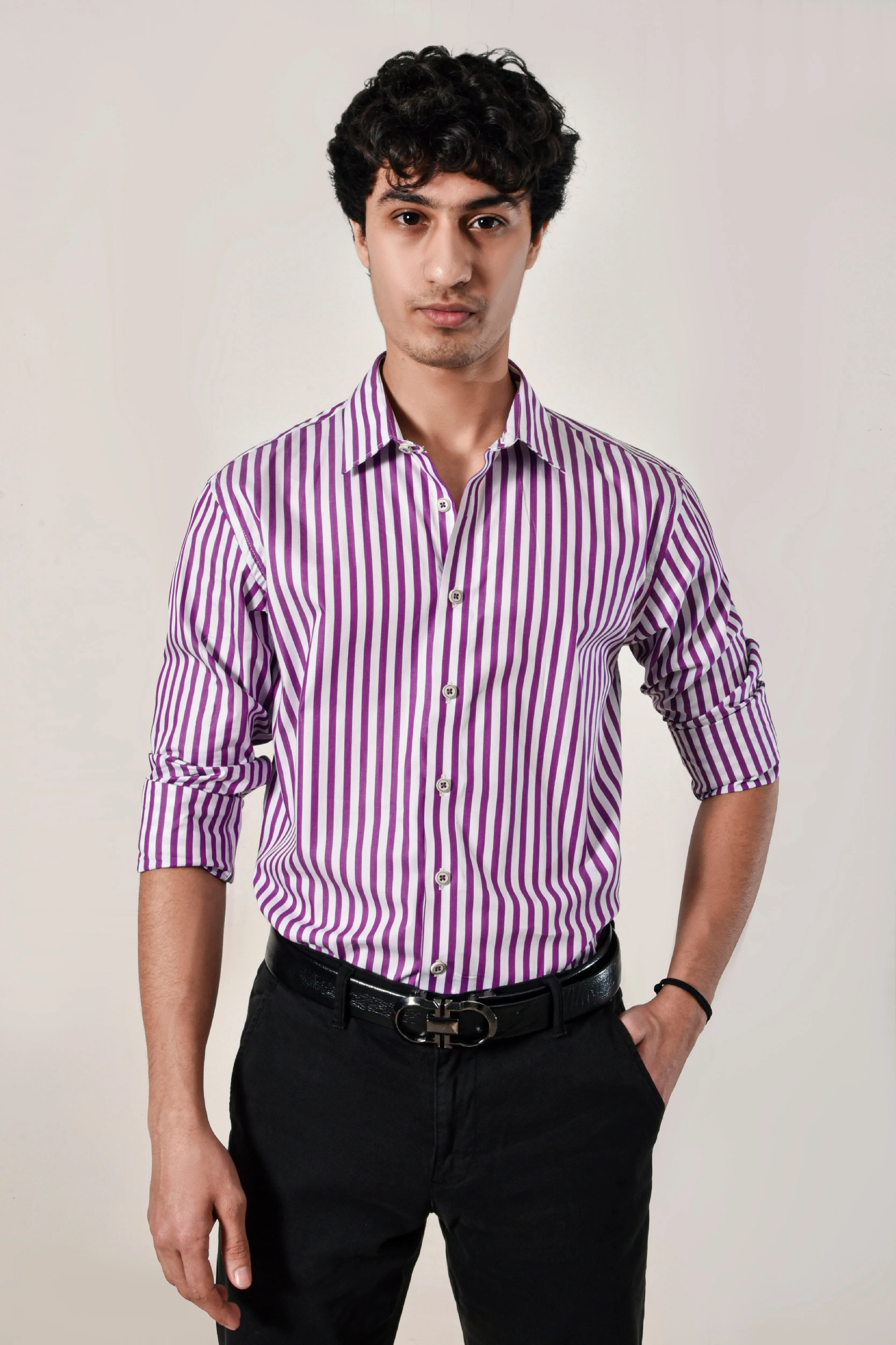 Purple Striped Casual Shirt