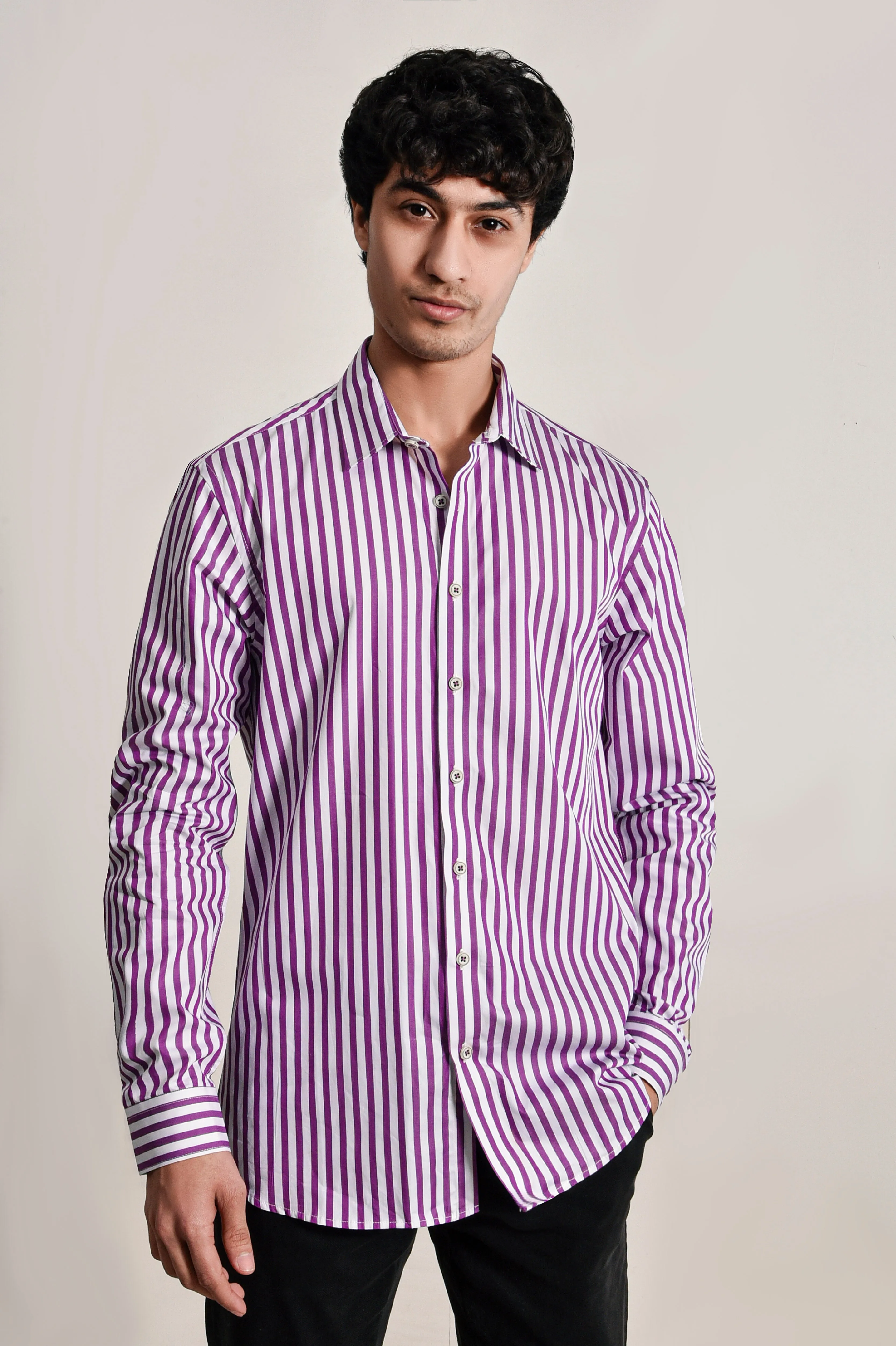 Purple Striped Casual Shirt