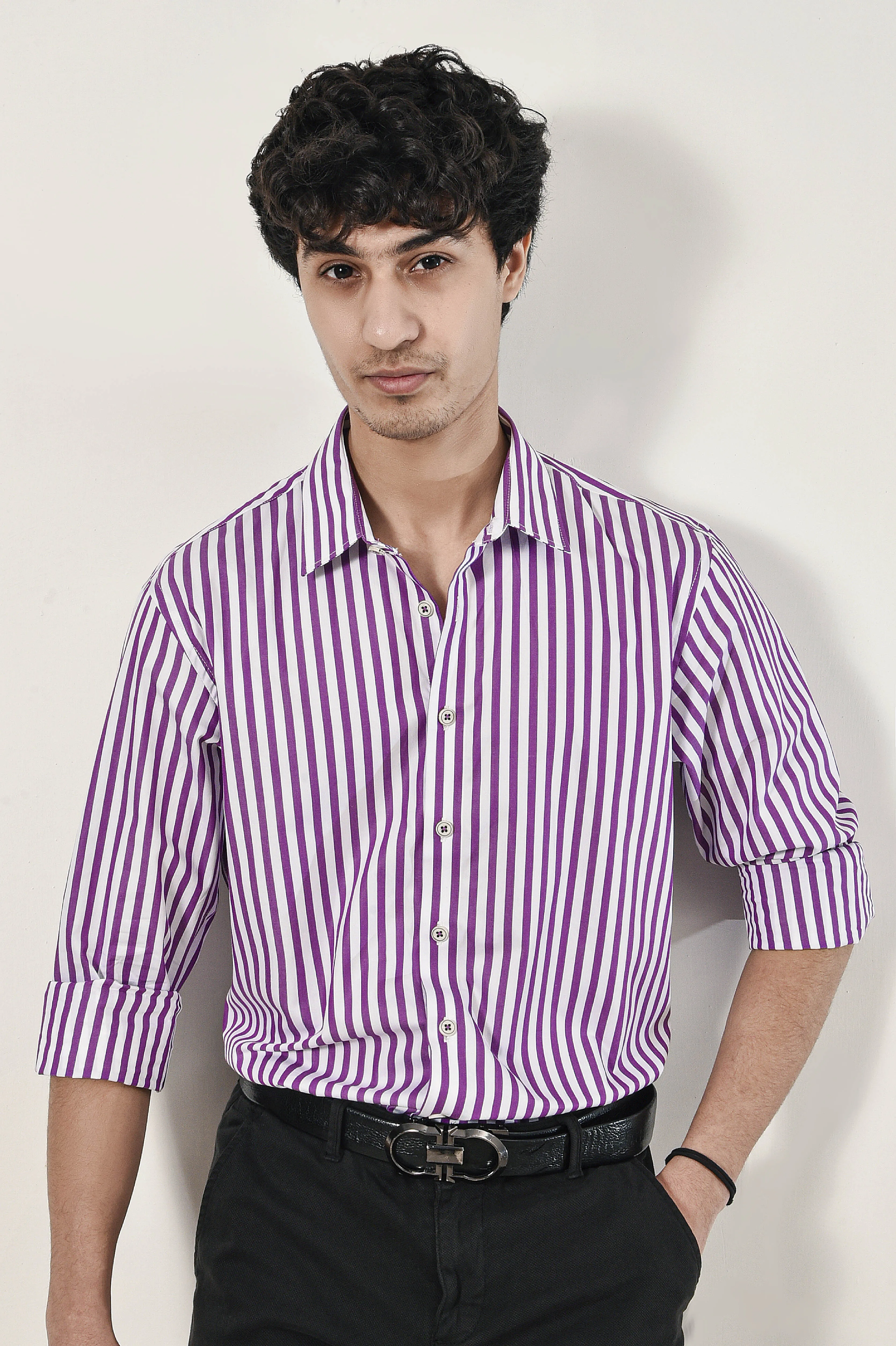 Purple Striped Casual Shirt