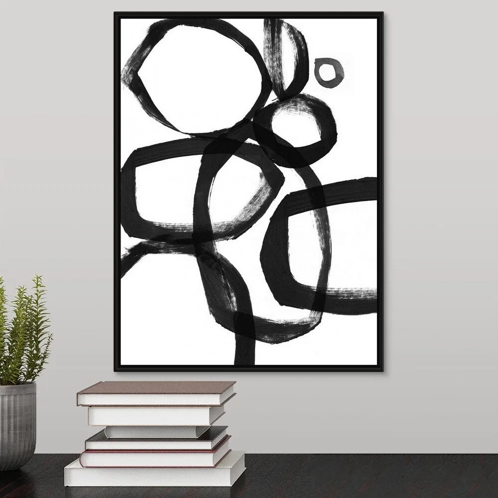 "Brushstroke Circles II" Black Float Frame Canvas Art