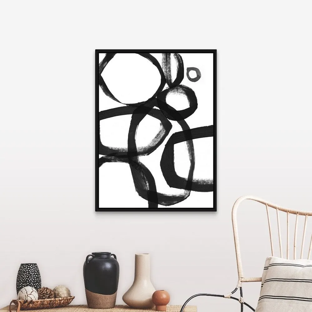 "Brushstroke Circles II" Black Float Frame Canvas Art