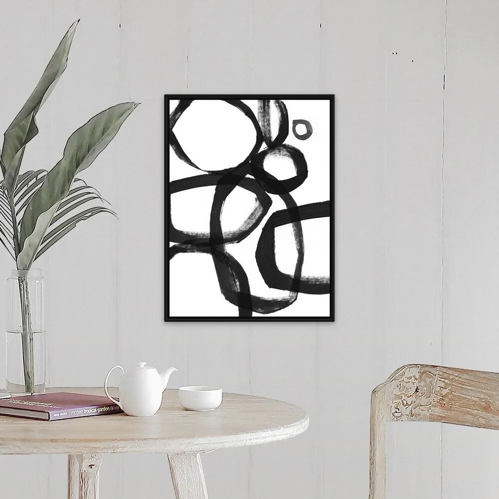 "Brushstroke Circles II" Black Float Frame Canvas Art