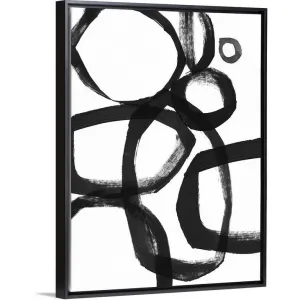 "Brushstroke Circles II" Black Float Frame Canvas Art