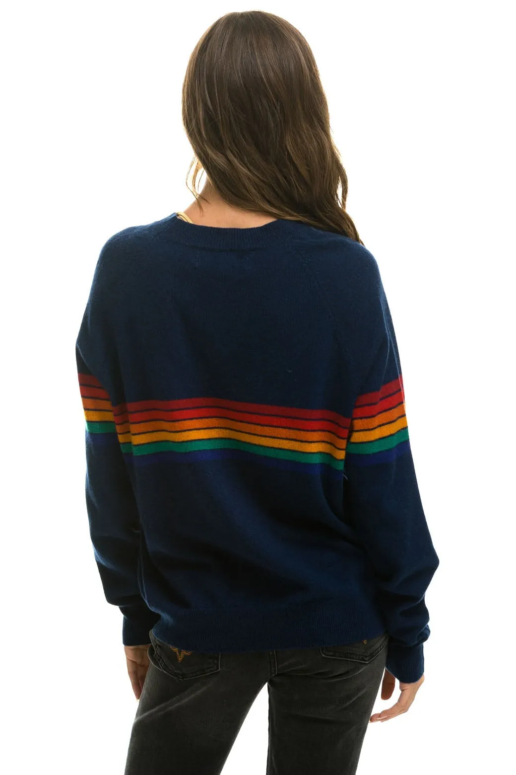 RAINBOW STRIPE 6 UNISEX LIGHT CASHMERE SWEATER - MIDNIGHT