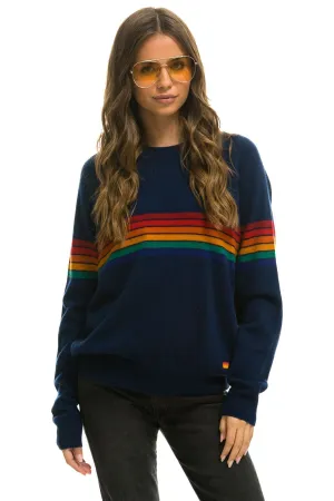 RAINBOW STRIPE 6 UNISEX LIGHT CASHMERE SWEATER - MIDNIGHT