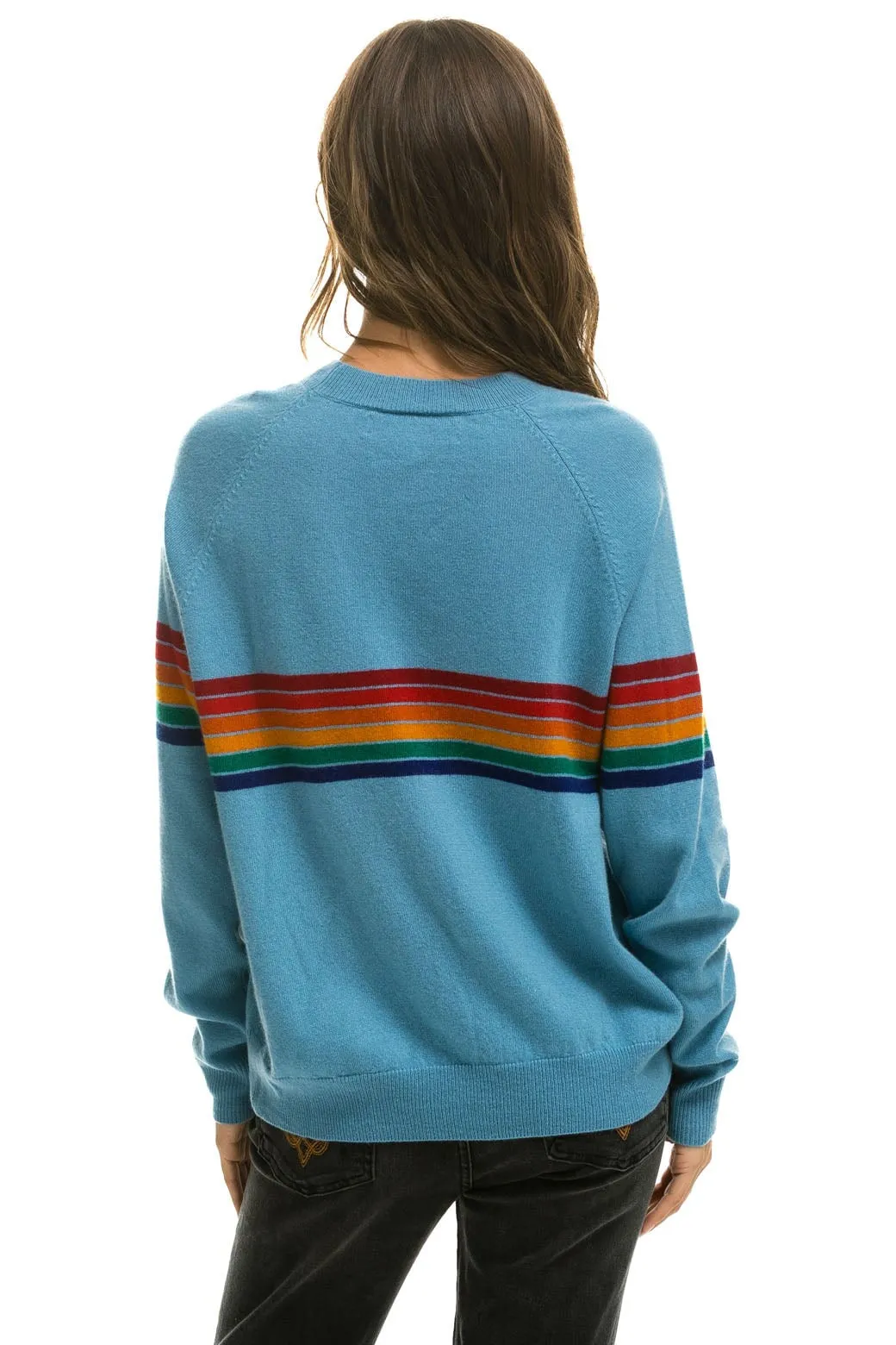 RAINBOW STRIPE 6 UNISEX LIGHT CASHMERE SWEATER - OCEAN