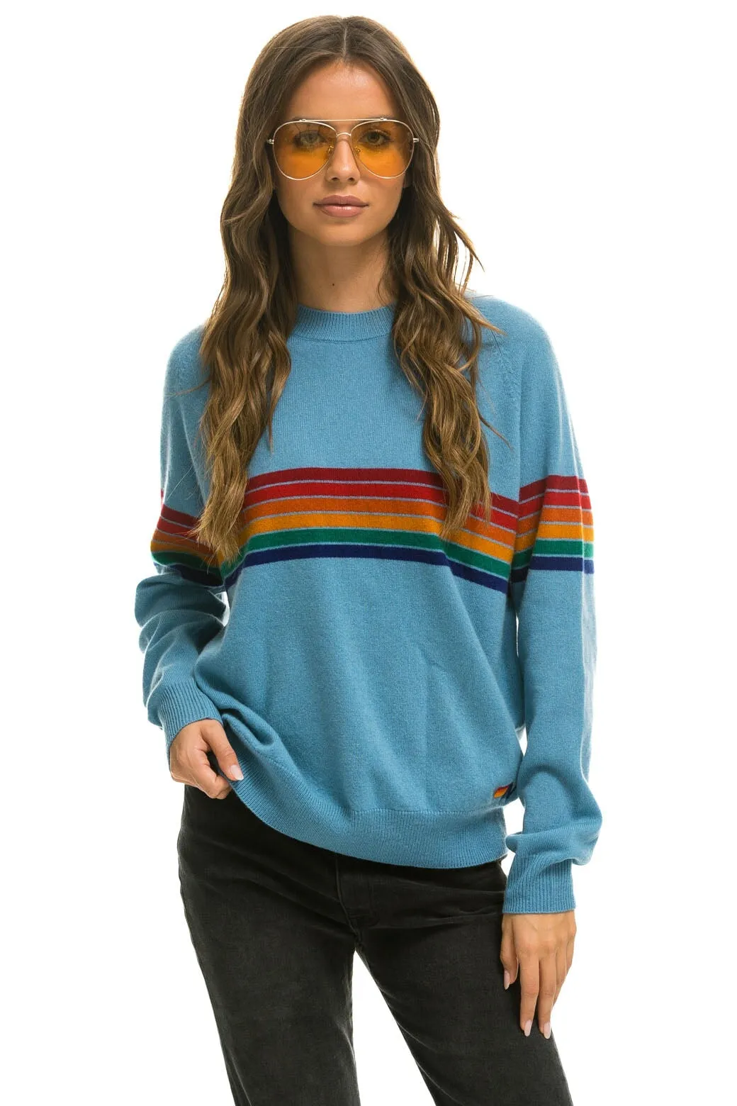 RAINBOW STRIPE 6 UNISEX LIGHT CASHMERE SWEATER - OCEAN