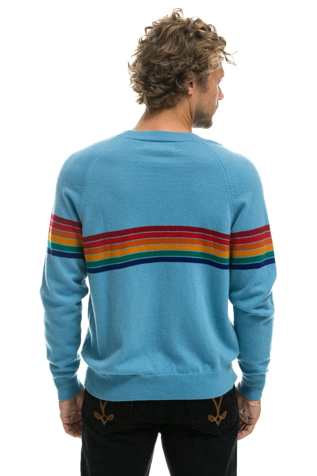 RAINBOW STRIPE 6 UNISEX LIGHT CASHMERE SWEATER - OCEAN