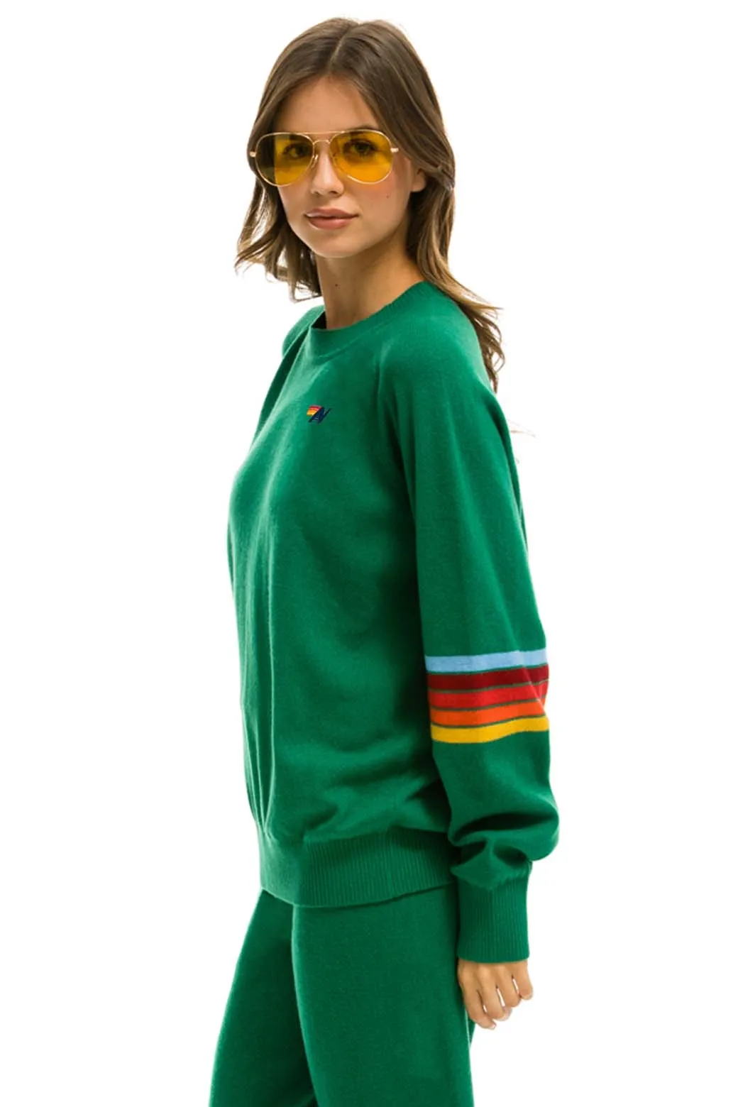 RAINBOW STRIPE SLEEVE UNISEX CASHMERE LIGHT SWEATER - AMAZON