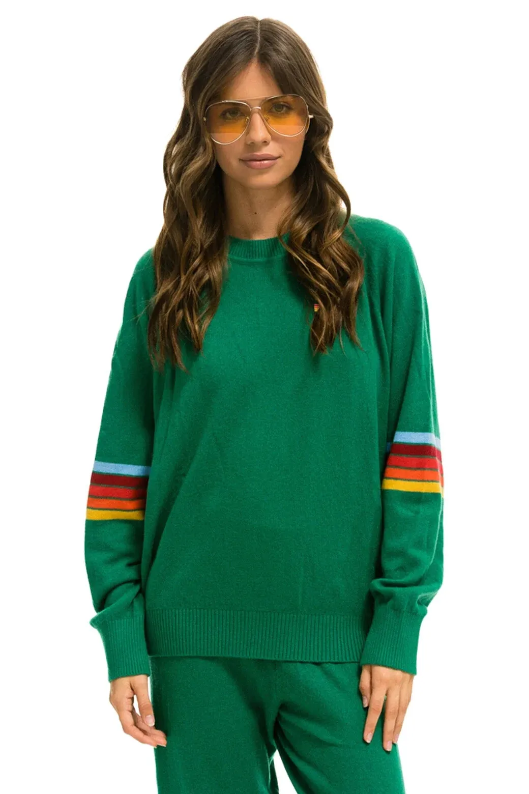 RAINBOW STRIPE SLEEVE UNISEX CASHMERE LIGHT SWEATER - AMAZON