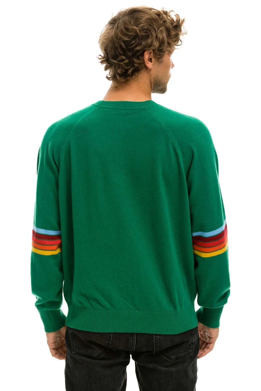 RAINBOW STRIPE SLEEVE UNISEX CASHMERE LIGHT SWEATER - AMAZON