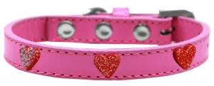 Red Glitter Heart Widget Dog Collar Bright Pink Size 12