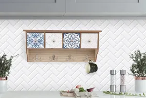 Retro Wooden Wall Shelf With 4 Drawers & Hooks(SR0090)