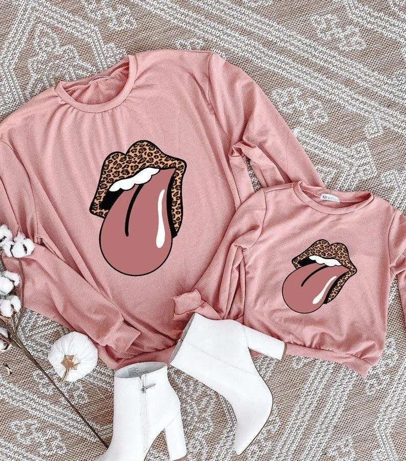 Rose Leopard Tongue Mommy and Me Crewnecks