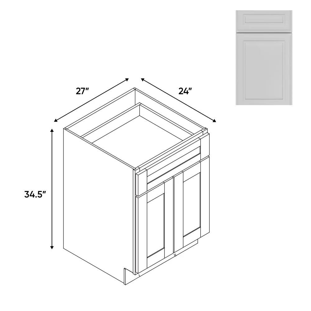 RTA - Elegant Shaker White - 27"W - Base Cabinet with 2 Door 1 Drawer 1 Shelf - 27"W x 34.5"H x 24"D