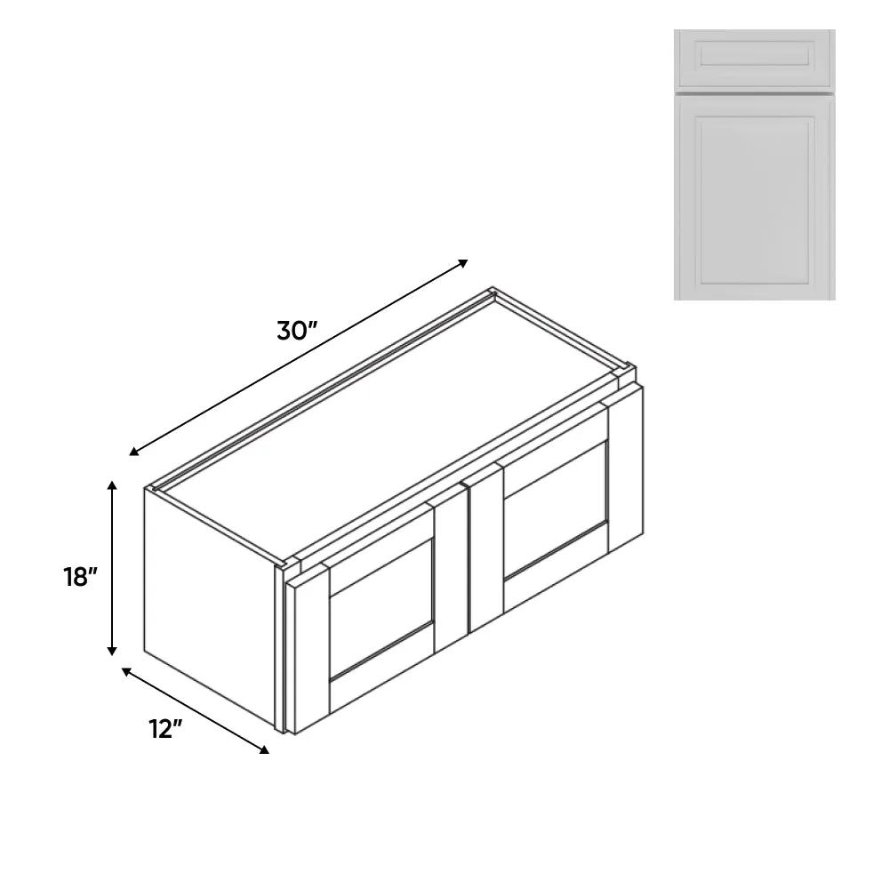 RTA - Elegant Shaker White - Wall High Cabinets with 2 Door - 30"W x 18"H x 12"D