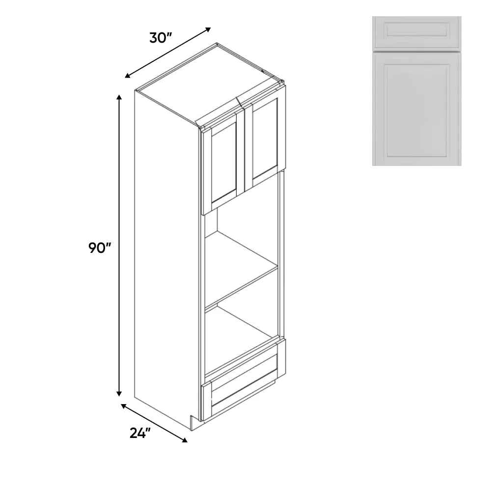 RTA - Elegant Shaker White - Wall Oven Cabinets with 2 Door 1 Drawer - 30"W x 90"H x 24"D