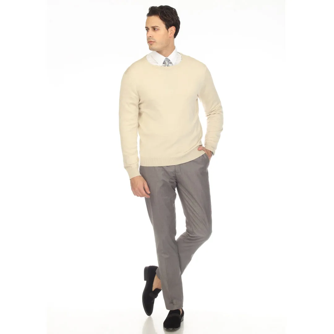 Sam Jacobi Men's Pullover Beige Knitted Sweater Crewneck Stylish Knitwear Long Sleeve Casual Slim Fit