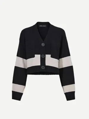 Sofia Cardigan In Black Striped Cashmere