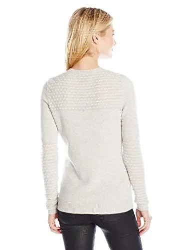 Sofia Cashmere Women's Long Sleeve Popcorn Stitch Crew Neck Sweater, Grey, L