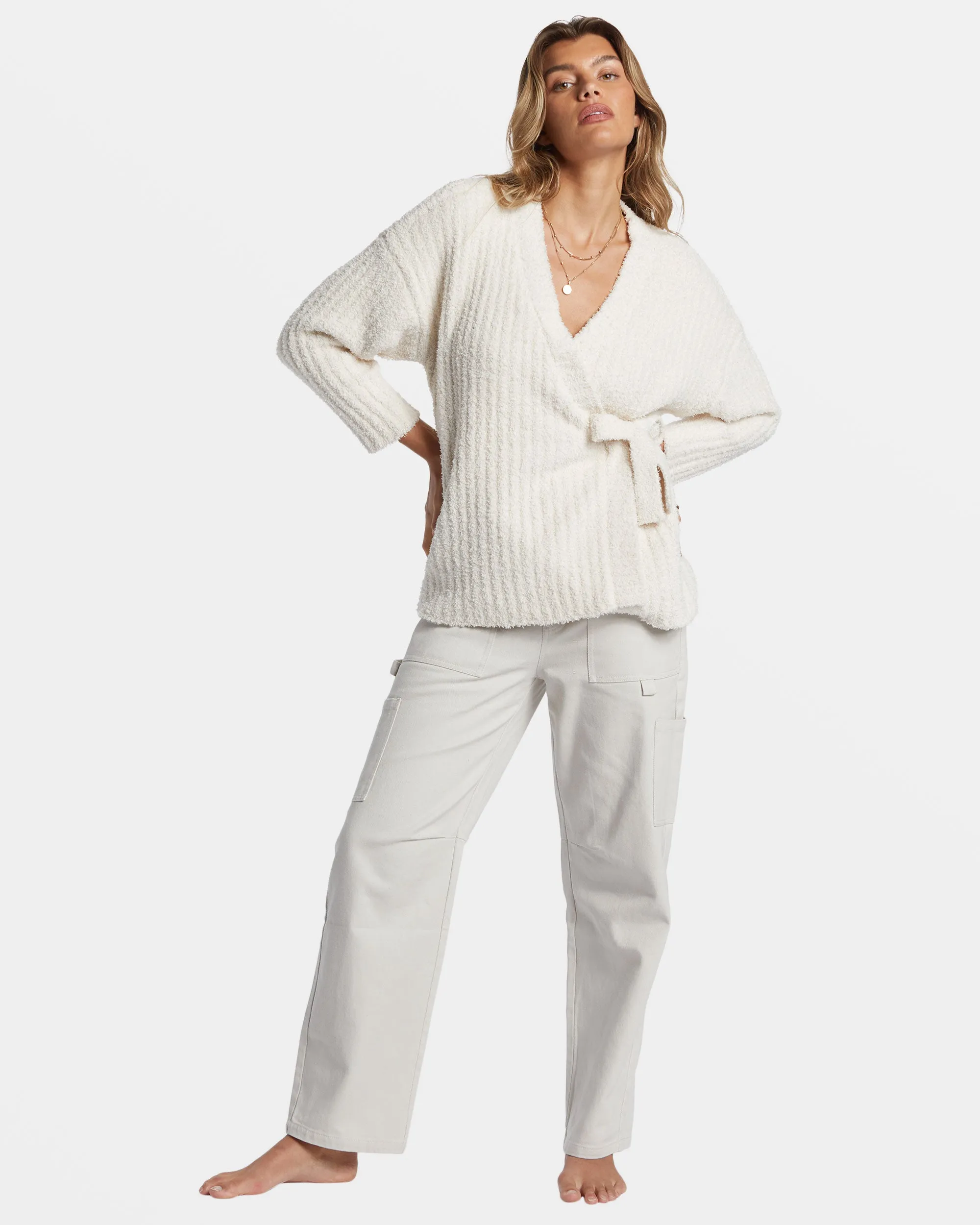 Soft Sand Wrap Cardigan - White Cap