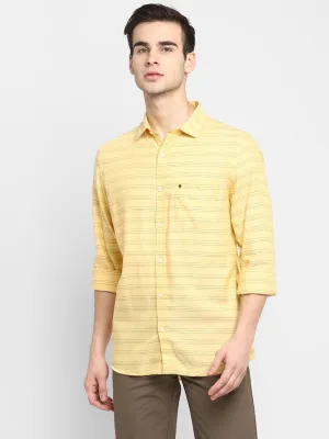 Stiped Yellow Slim Fit Casual Shirt For Men