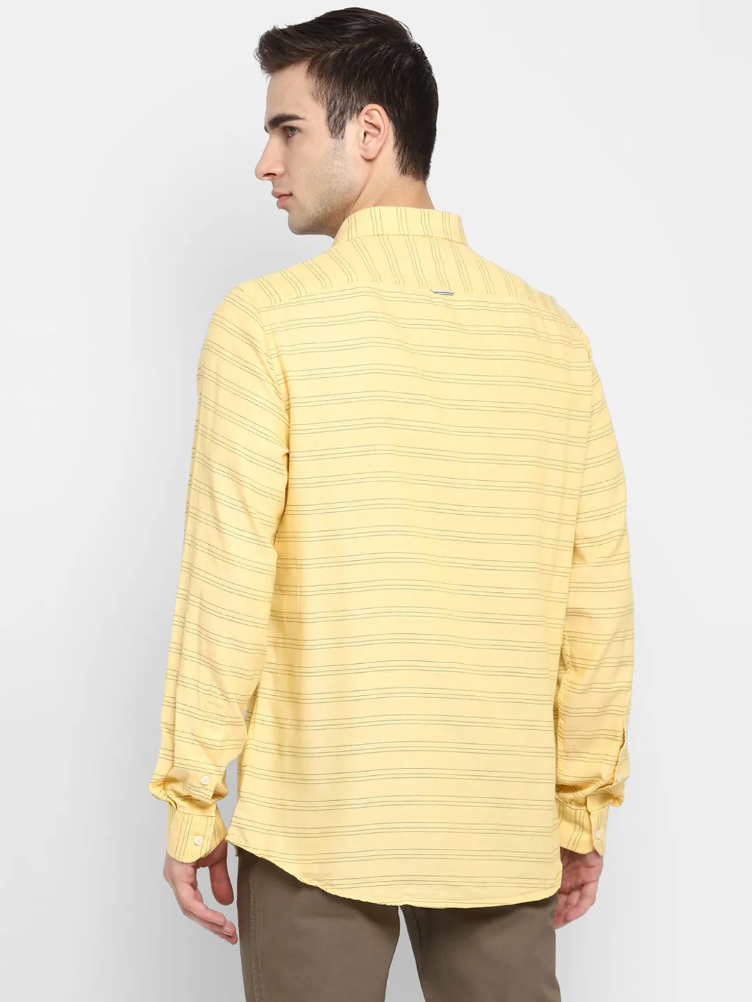 Stiped Yellow Slim Fit Casual Shirt For Men