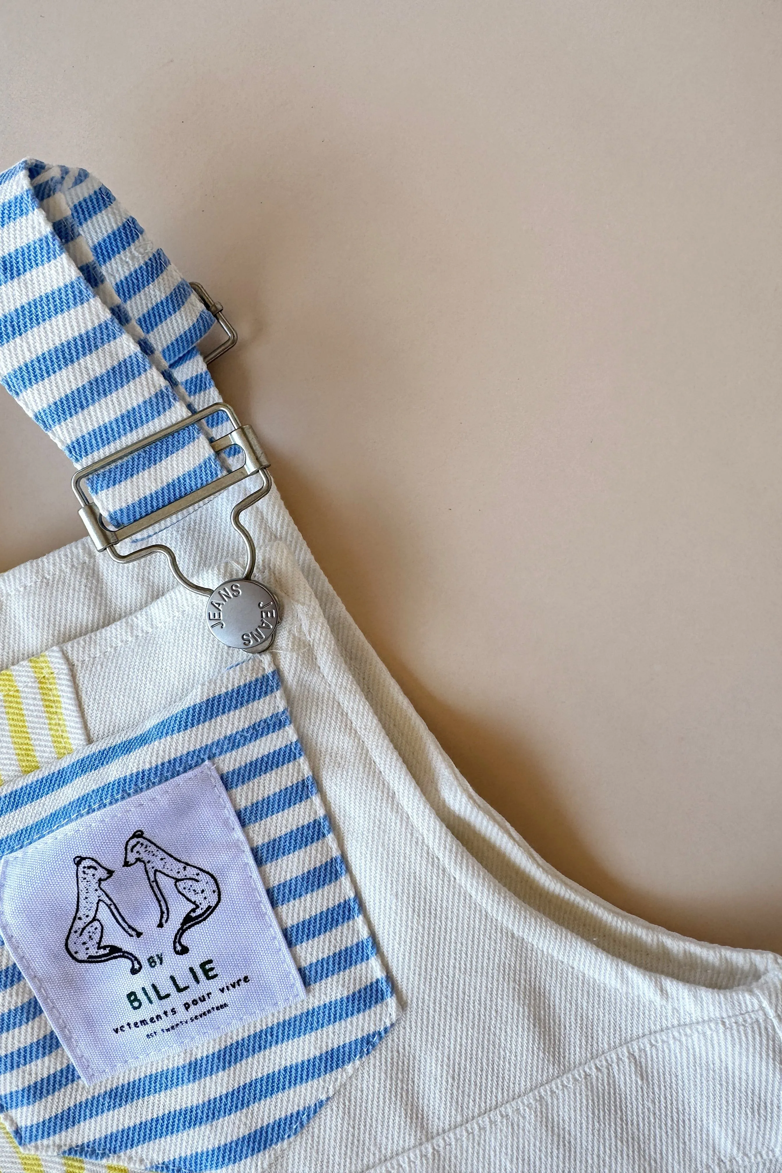 Stripe overalls - blue/lemon