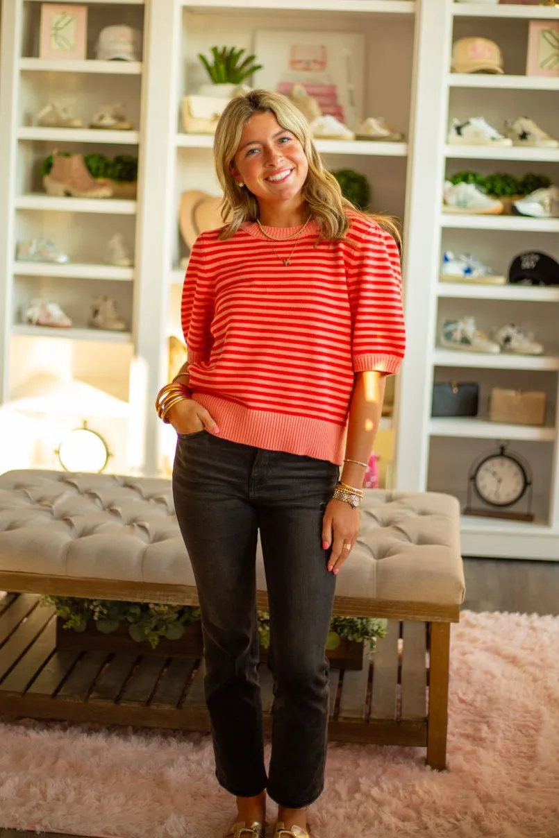 Stripe Short Sleeve Sweater