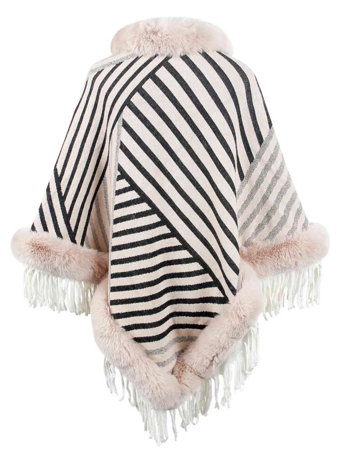 Striped Fringe Hem Poncho