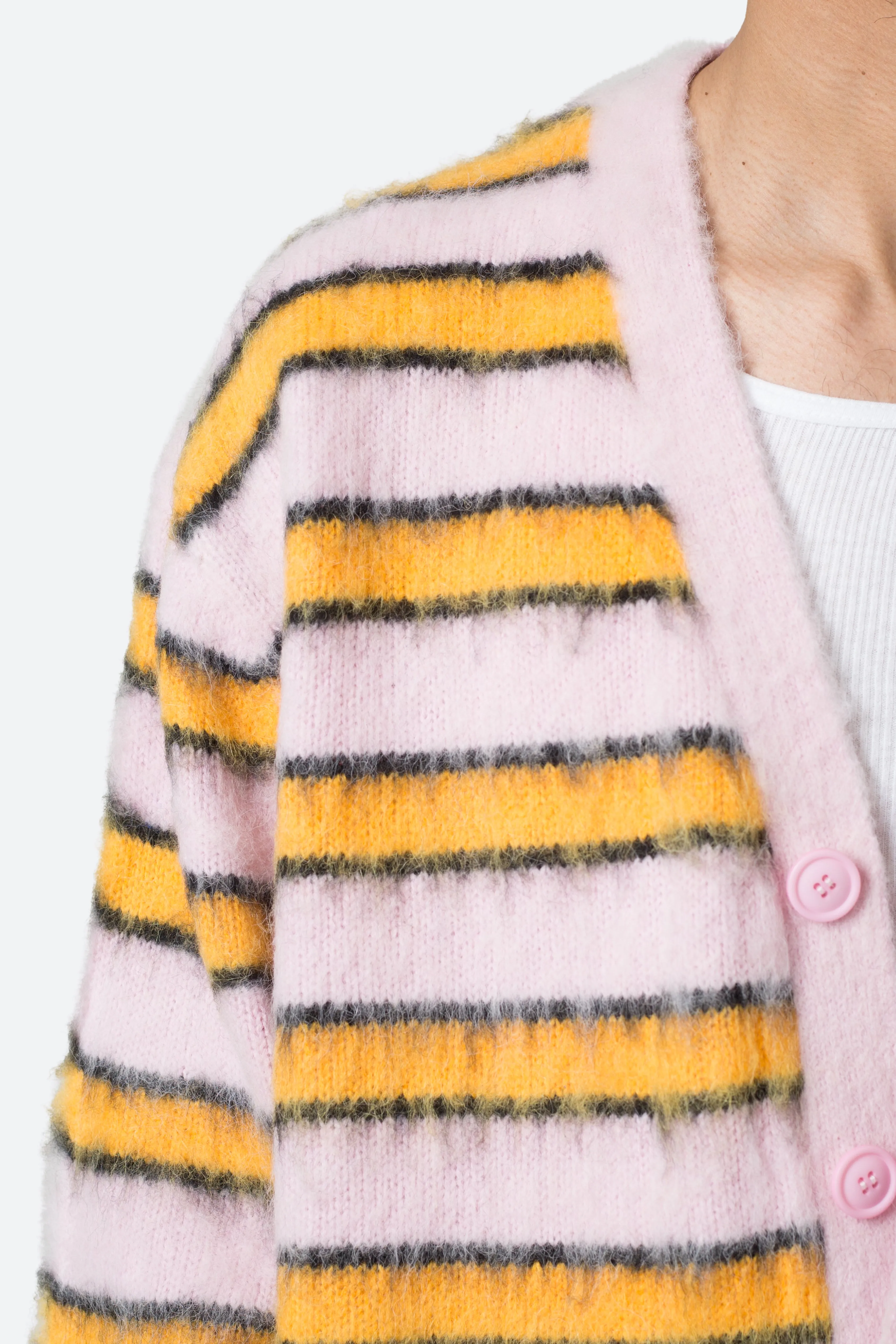 Striped Mohair Cardigan Sweater - Pink