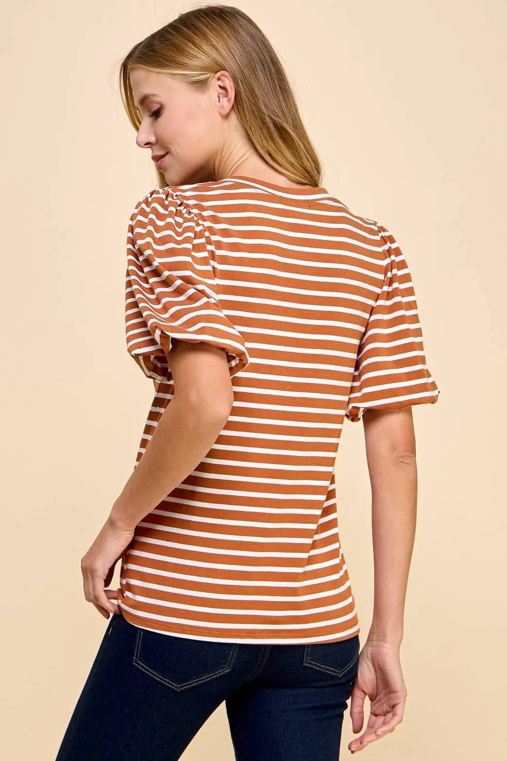 Striped Top with Puffed Sleeves